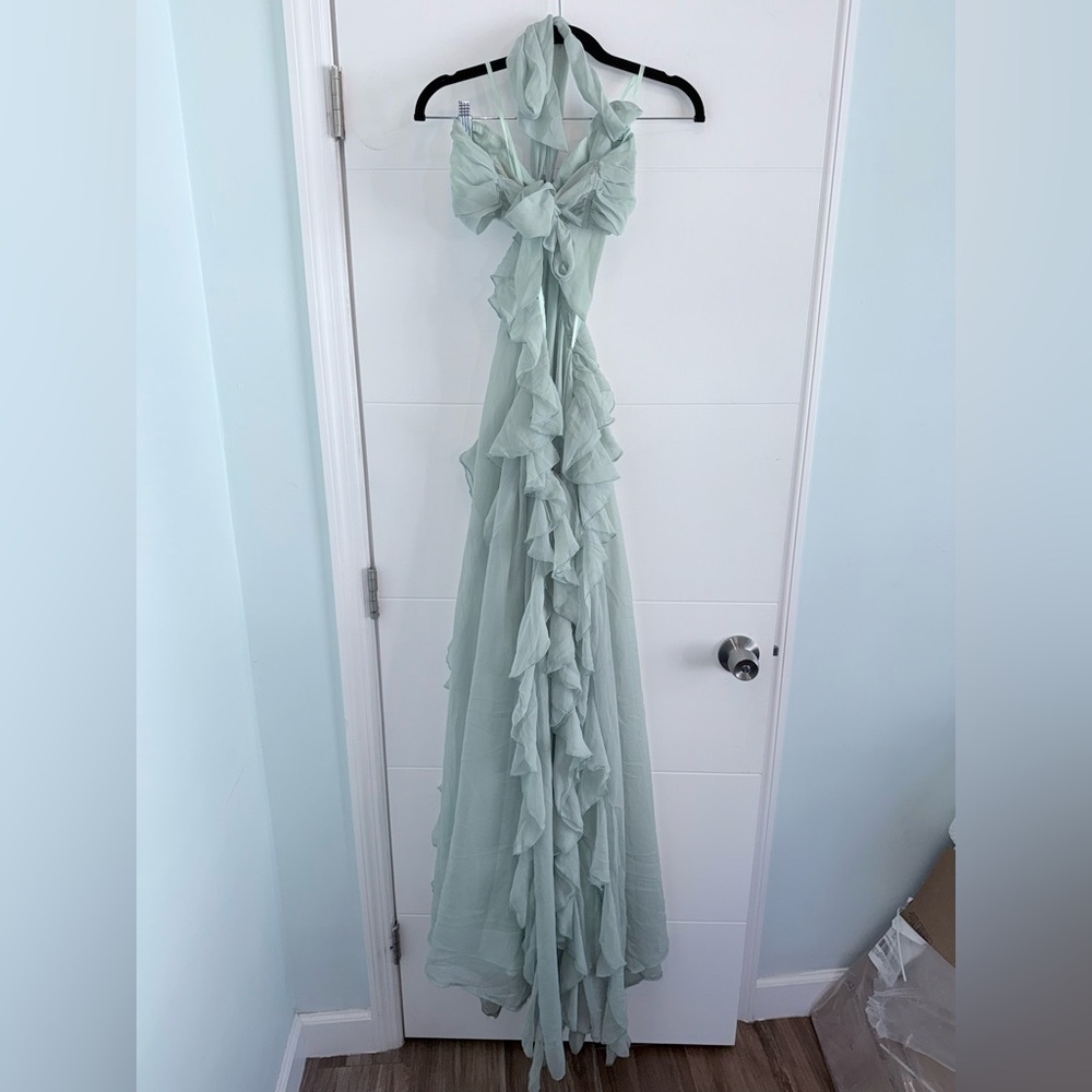 Selfie Leslie Santiago Cut-Out Ruffle Maxi Dress Sage Large - Picture 6 of 8